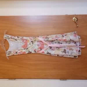 Ann Taylor Pink and White Pleated Midi Sundress